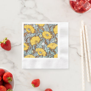 Poppy Art Nouveau Illustration Yellow Flower Napkin
