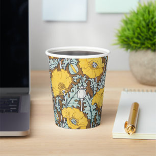 Poppy Art Nouveau Illustration Yellow Flower Paper Cups