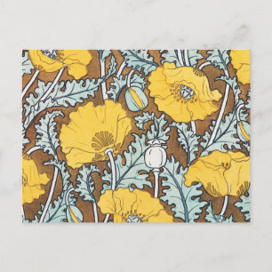 Poppy Art Nouveau Illustration Yellow Flower Postcard