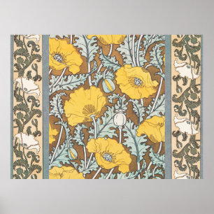 Poppy Art Nouveau Illustration Yellow Flower Poster