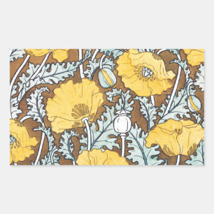 Poppy Art Nouveau Illustration Yellow Flower Rectangular Sticker