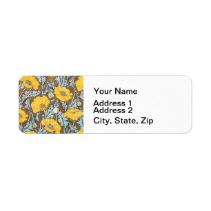 Poppy Art Nouveau Illustration Yellow Flower Return Address Label