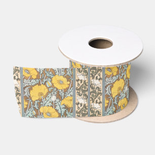 Poppy Art Nouveau Illustration Yellow Flower Satin Ribbon