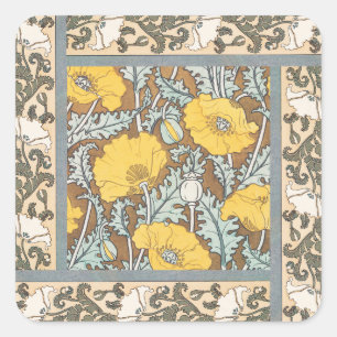 Poppy Art Nouveau Illustration Yellow Flower Square Sticker