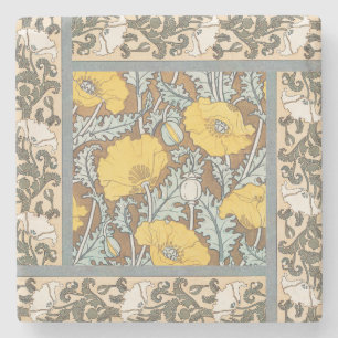 Poppy Art Nouveau Illustration Yellow Flower Stone Coaster