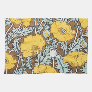 Poppy Art Nouveau Illustration Yellow Flower Tea Towel