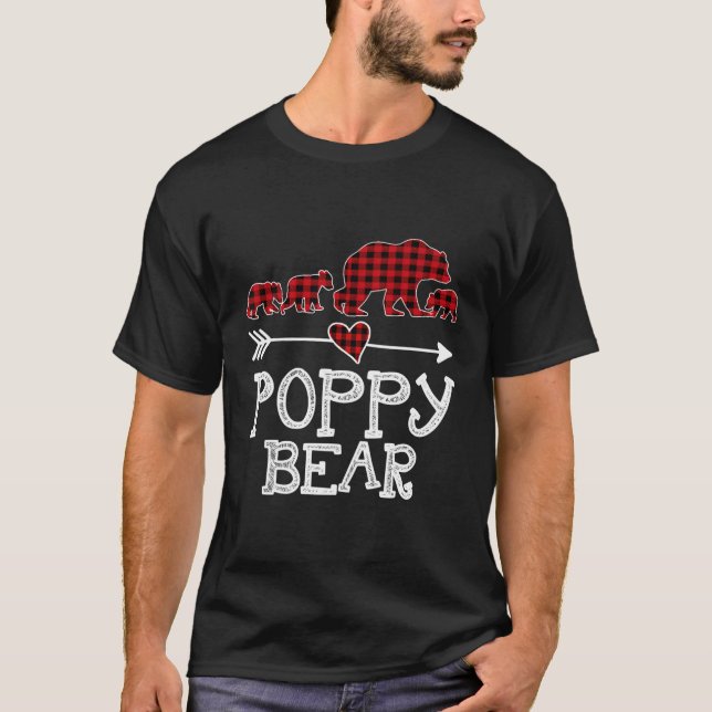 Poppy Bear Christmas Pajama Red Plaid Buffalo Fami T-Shirt (Front)