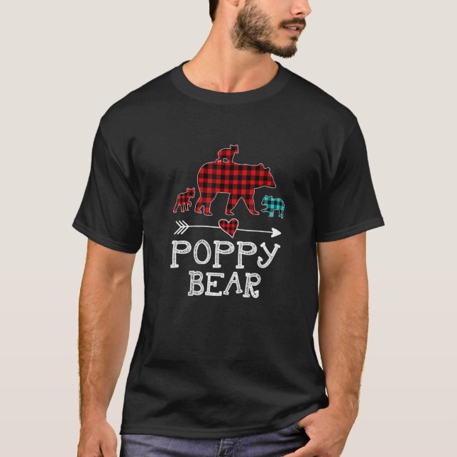 Poppy Bear Christmas Pajama Red Plaid Buffalo T-Shirt (Front)