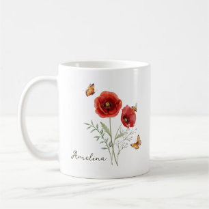 Poppy Birth Month Flower Coffee Mug