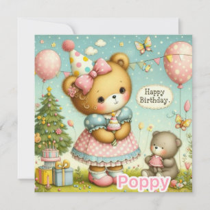 POPPY ~ Birthday Card ~ Teddy Bear ~ Flat Card