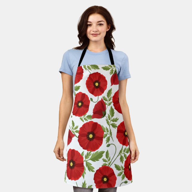Poppy blooming joyful Summer Flowers Apron (Worn)