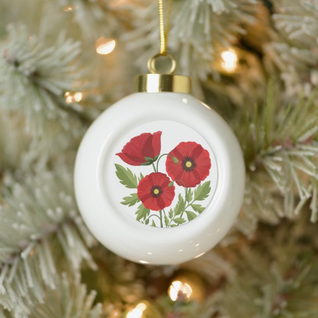 Poppy blooming joyful Summer Flowers Ceramic Ball Christmas Ornament (Tree)