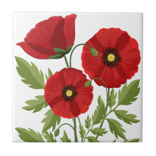 Poppy blooming joyful Summer Flowers Ceramic Tile