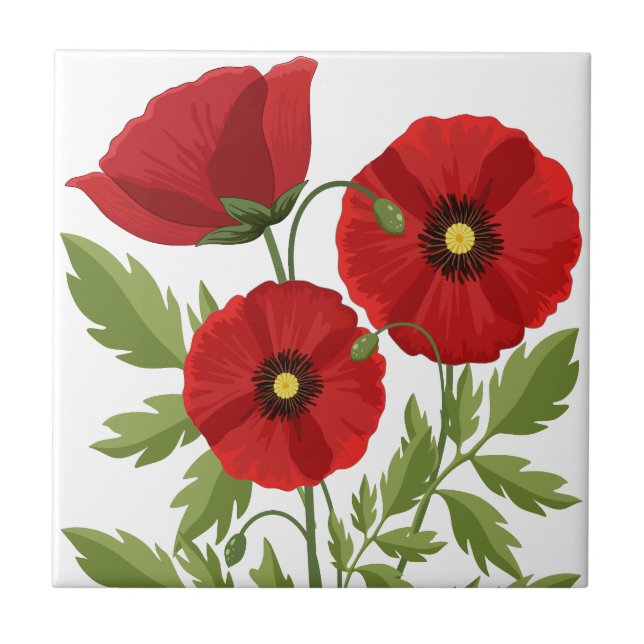 Poppy blooming joyful Summer Flowers Ceramic Tile (Front)