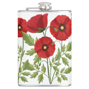 Poppy blooming joyful Summer Flowers Hip Flask
