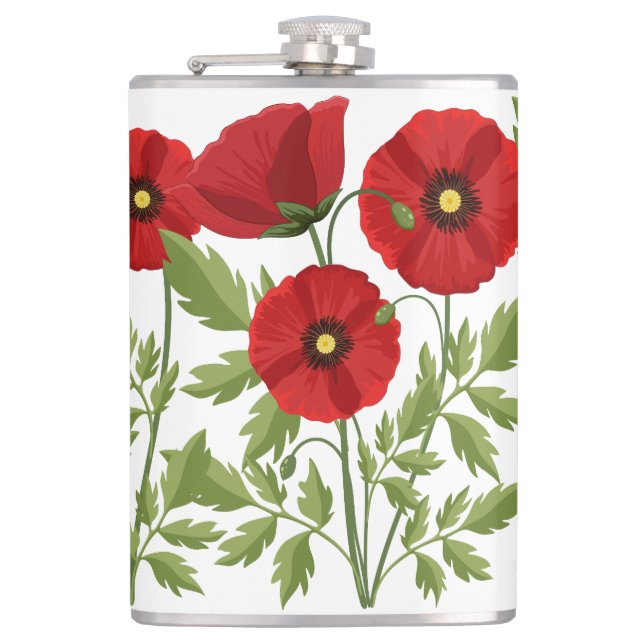 Poppy blooming joyful Summer Flowers Hip Flask (Front)