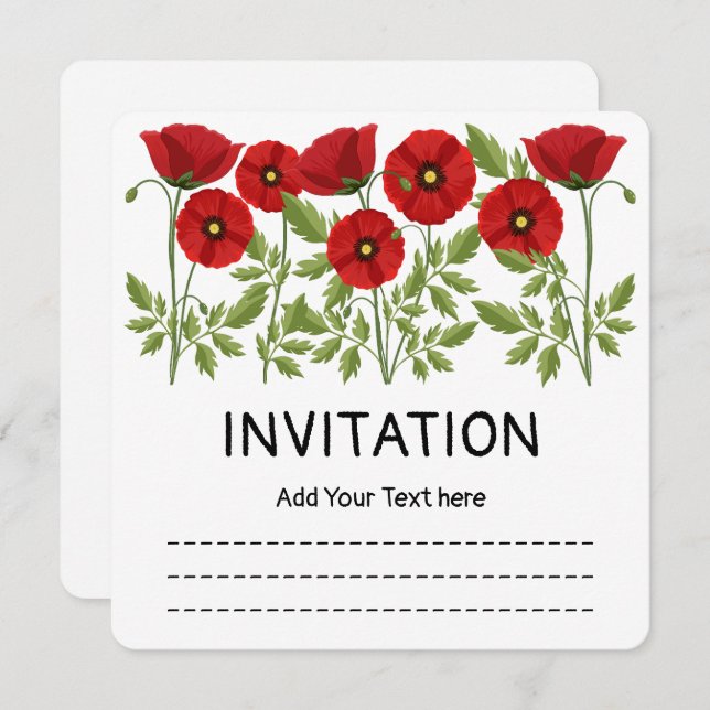 Poppy blooming joyful Summer Flowers Invitation (Front/Back)