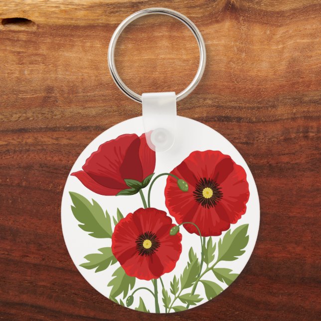 Poppy blooming joyful Summer Flowers Key Ring (Front)