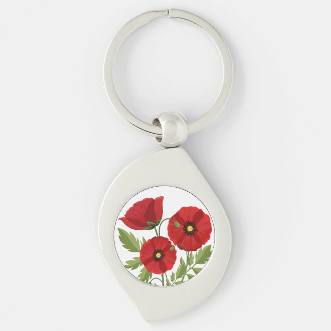 Poppy blooming joyful Summer Flowers Key Ring (Front)