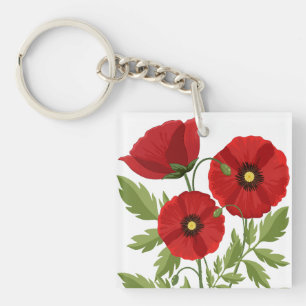 Poppy blooming joyful Summer Flowers Key Ring