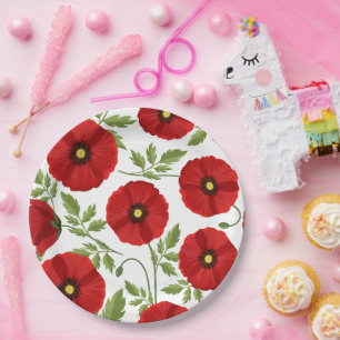 Poppy blooming joyful Summer Flowers Paper Plate