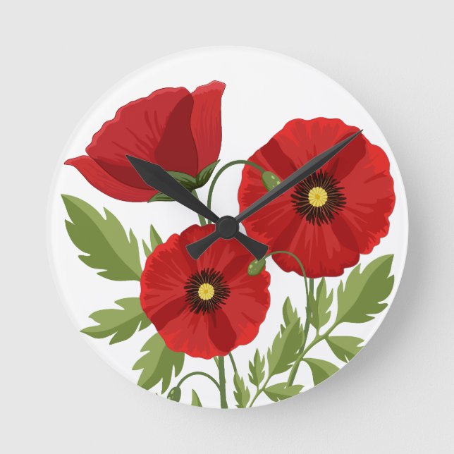 Poppy blooming joyful Summer Flowers Round Clock (Front)