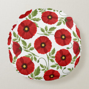 Poppy blooming joyful Summer Flowers Round Cushion