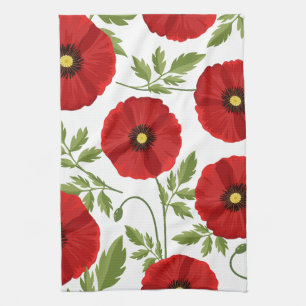 Poppy blooming joyful Summer Flowers Tea Towel