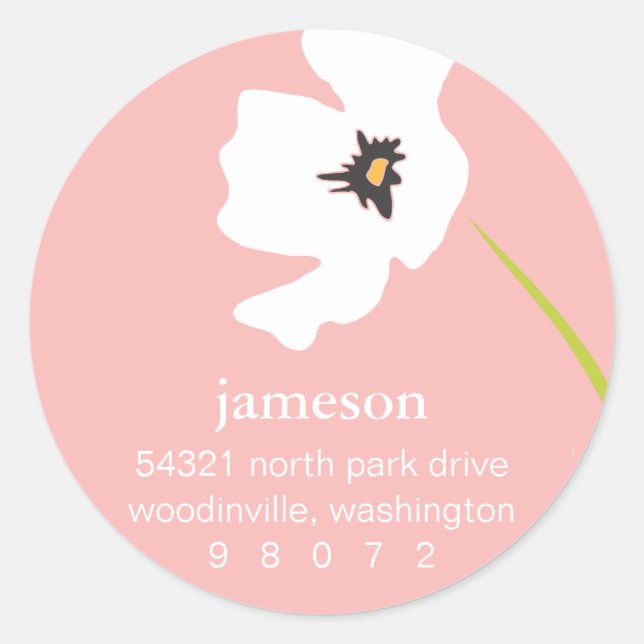 Poppy Blossom Round Address Label (Front)