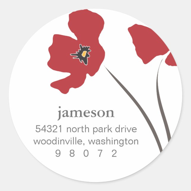Poppy Blossom Round Address Label (Front)