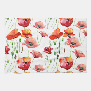 Poppy Blossom: Simple Seamless Background. Tea Towel