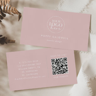 POPPY Blush Pink Artist Hair Stylist Logo QR Code Business Card