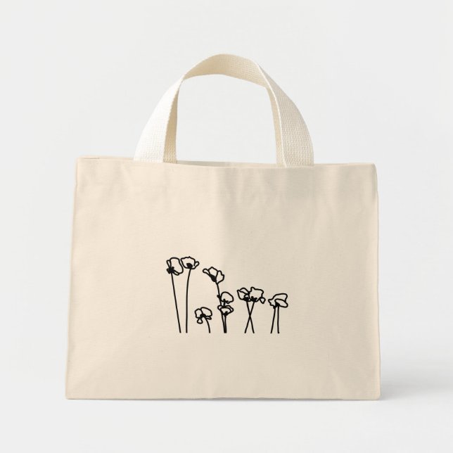Poppy Boho Chic Minimalistic Grocery Tote Bag (Front)