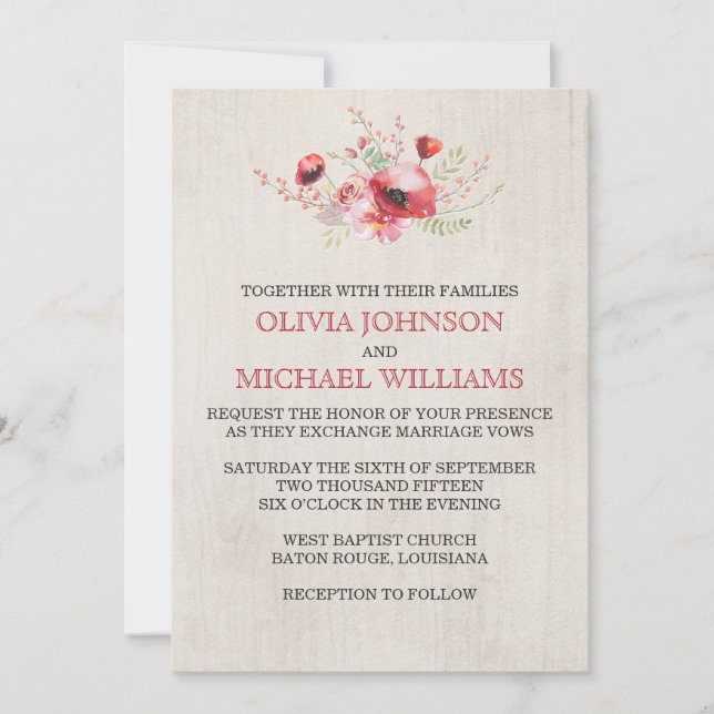 Poppy Bouquet Wedding Invitations (Front)