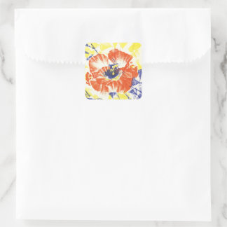 Poppy Burst Bloom original art Square Sticker