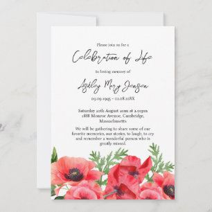 Poppy Celebration of Life Photo Funeral  Invitation