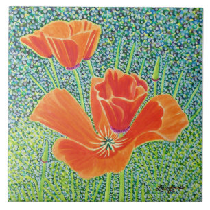 Poppy Ceramic Tile, Big Poppy, Little Poppy Ceramic Tile