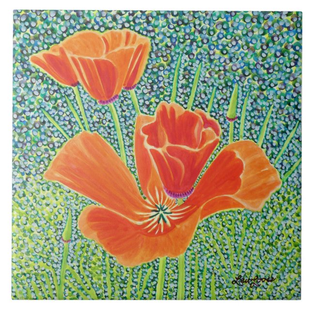 Poppy Ceramic Tile, Big Poppy, Little Poppy Tile (Front)