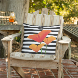 Poppy Chic Black Stripes Monogram Cushion