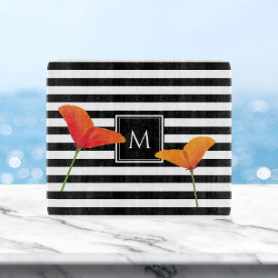 Poppy Chic Black Stripes Monogram Cutting Board