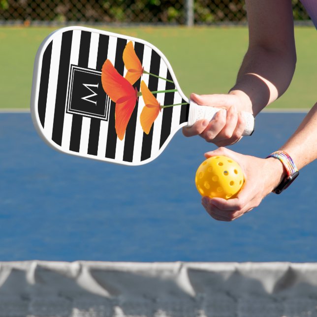 Poppy Chic Black Stripes Monogram Pickleball Paddle (Insitu)