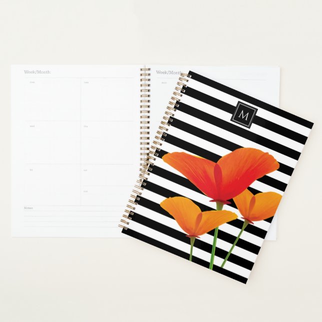 Poppy Chic Black Stripes Monogram Planner (Display)