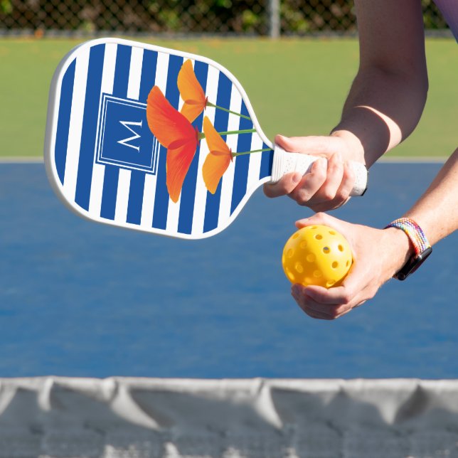 Poppy Chic Blue Stripes Monogram Pickleball Paddle (Insitu)