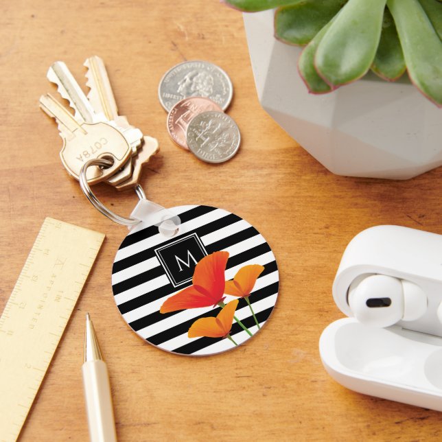 Poppy Chic Stripes Monogram Key Ring (Desk)