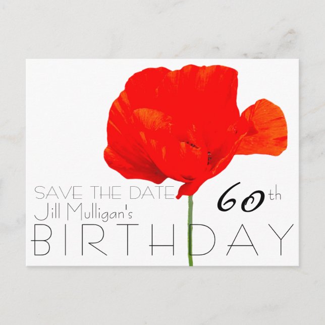 POPPY Collection 60th Birthday Save the Date Announcement Postcard (Front)