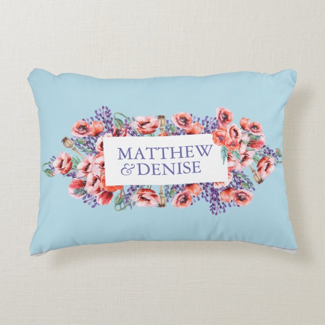 Poppy Collection with Spun Sugar Blue Background I Decorative Cushion (Front)