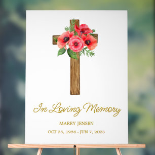 Poppy cross Memorial Funeral Acrylic Sign