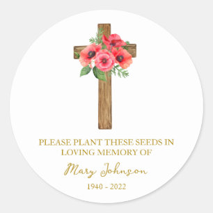 Poppy Cross Memorial Funeral Seed Packet Classic Round Sticker