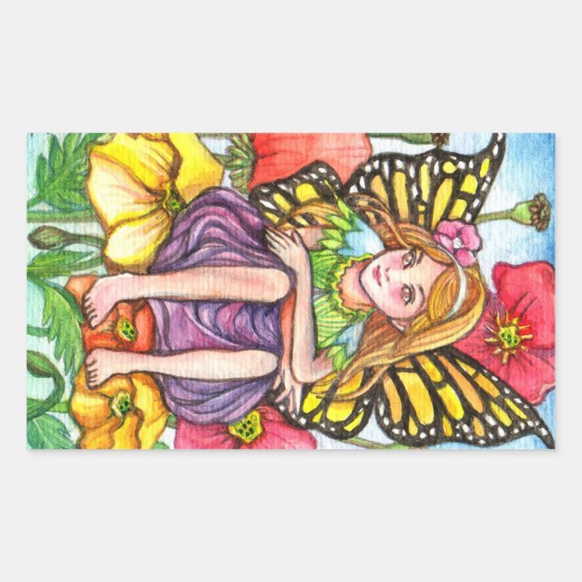 Poppy Fairy Rectangular Sticker (Front)