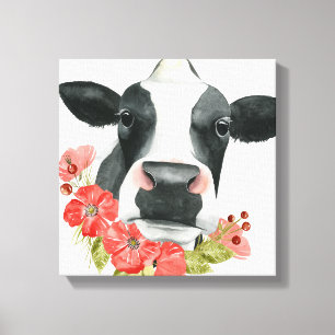 Poppy Farm - Cow with Flowers Canvas Print